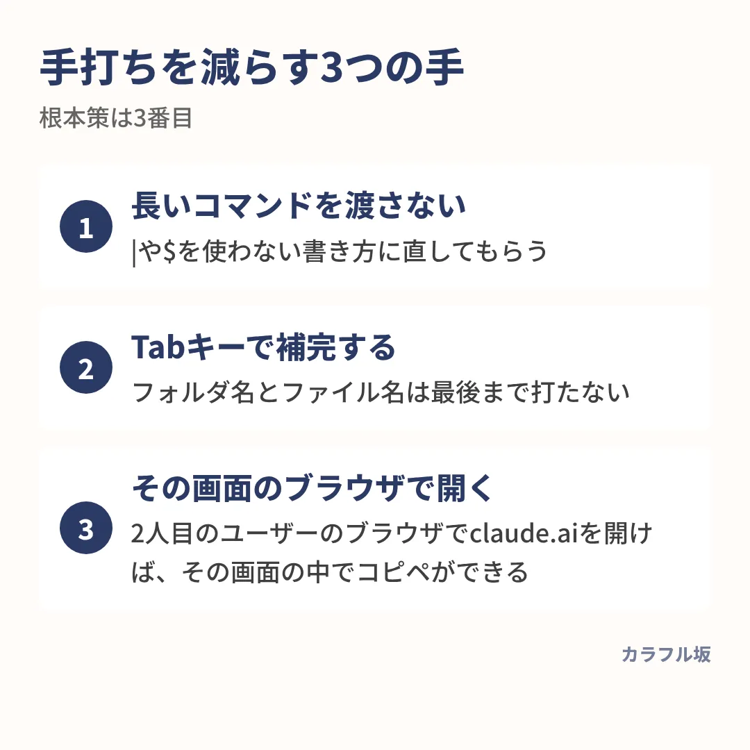 手打ちを減らす根本策は、その画面のブラウザでAIのチャットを開いてコピペできるようにすること。